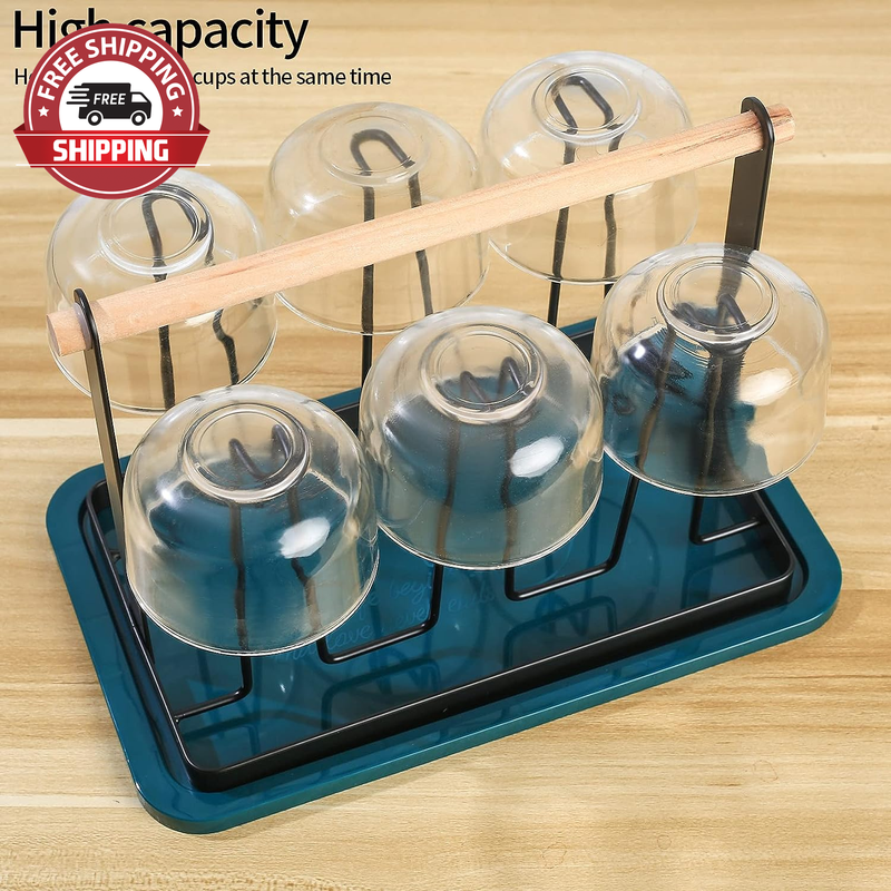 Cup Drying Rack, Glass Bottle Mug Cup Holder Stand with Drain Tray, Countertop D