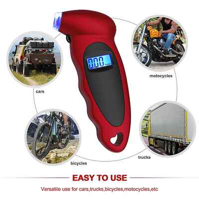 Digital Tire Air Pressure Gauge Bike Car Truck LCD Display 150 PSI - Red Color