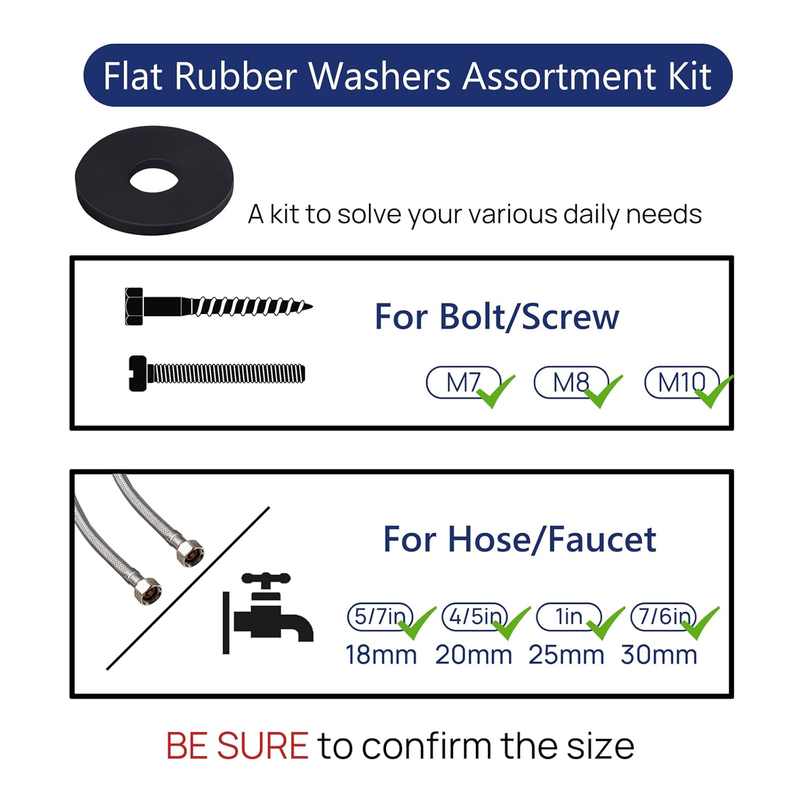 100 PCS Flat Rubber Washers Assortment Kit, 18/20/25/30mm Heavy Duty Black Abras