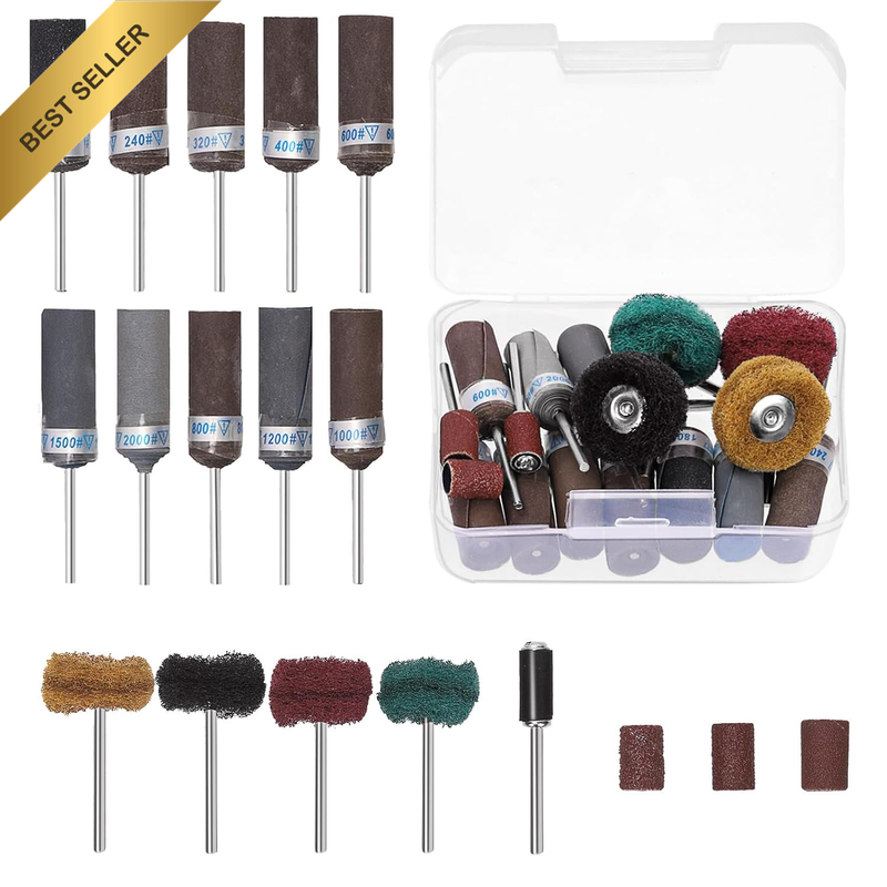18Pcs 180 to 2000 Grits Aluminum Oxide Abrasive Sanding Drums Sleeves Assortment