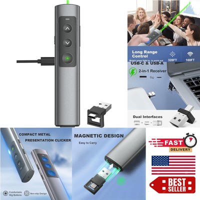 Compact Wireless Presentation Clicker with Dual USB Compatibility - 100FT Range