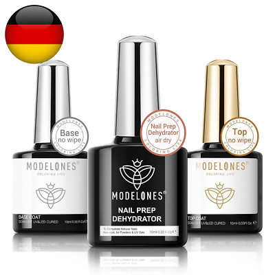 Modelones Base Coat Top Coat UV Und Dehydrator Für Nägel Set, 3 X 10Ml Spezialis