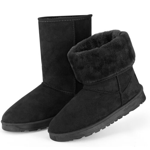 Women Snow Boots Faux Suede Mid-Calf Boots Fur Warm Lining Shoes 5-10 US Size