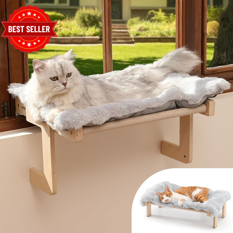 Cat Window Perch, Transformable Cat Hammock with Fluffy Cushion for Windowsill a