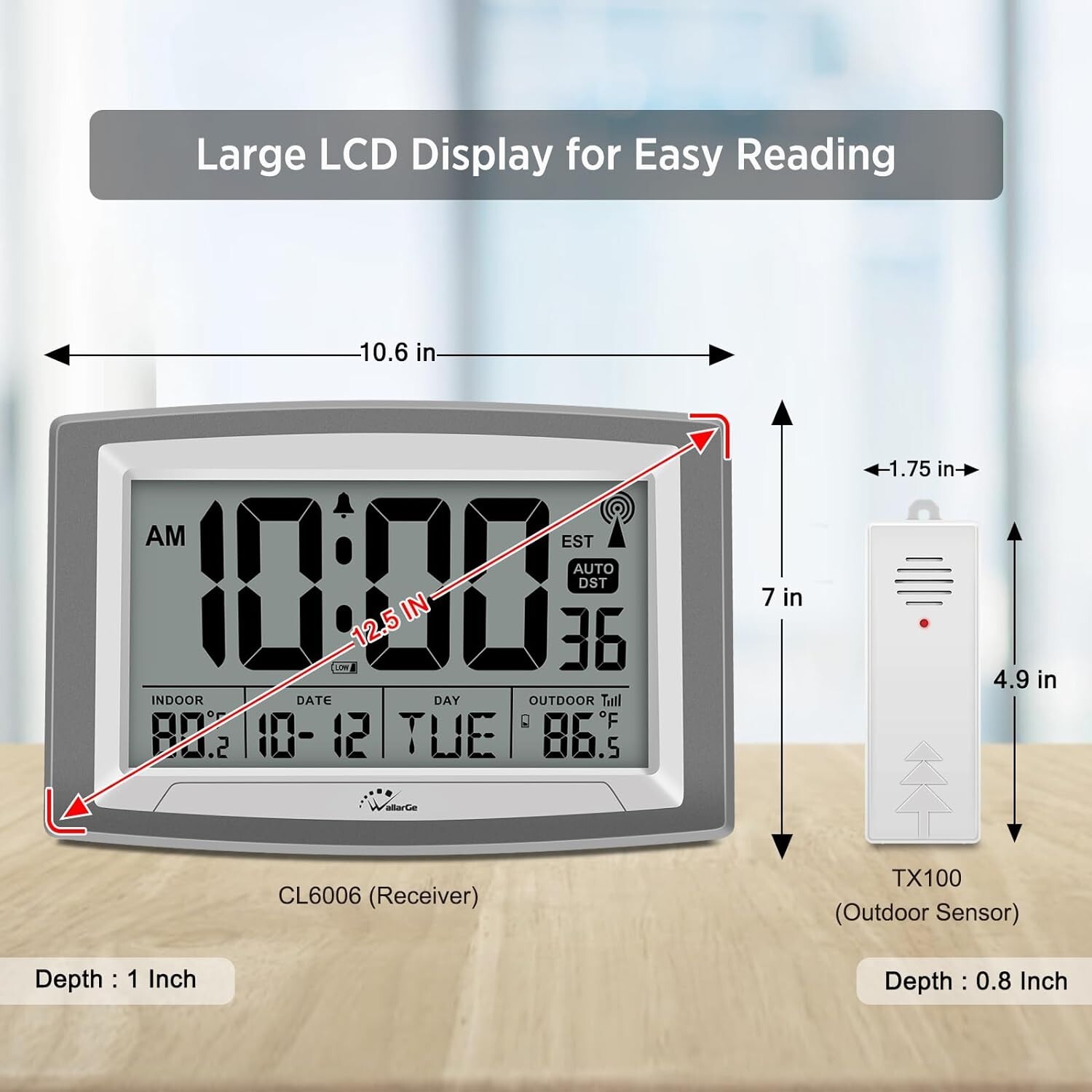 Atomic Clock with Indoor Outdoor Temperature, Self-Setting Digital Wall Clock