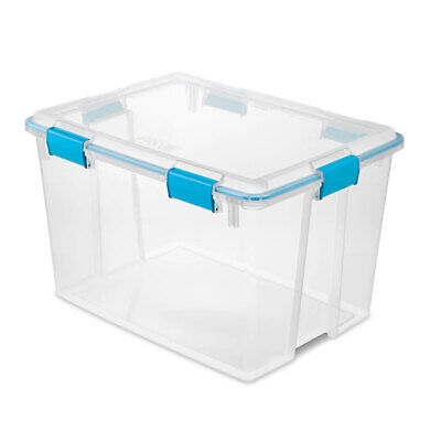 Sterilite 80 Quart Gasket Box Storage Bin w/ Lid & Latches Clear/Aqua Blue