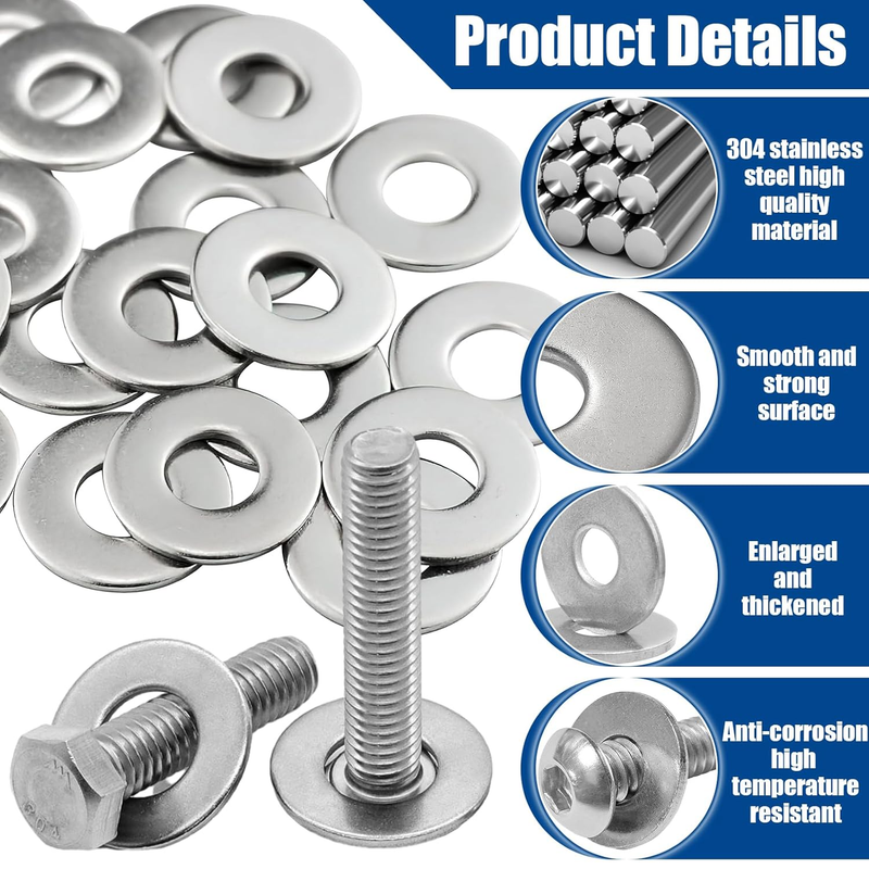 Flat Washers, 100 Pcs Fender Washers, 1/4" Stainless Steel Fender Washers for Bo
