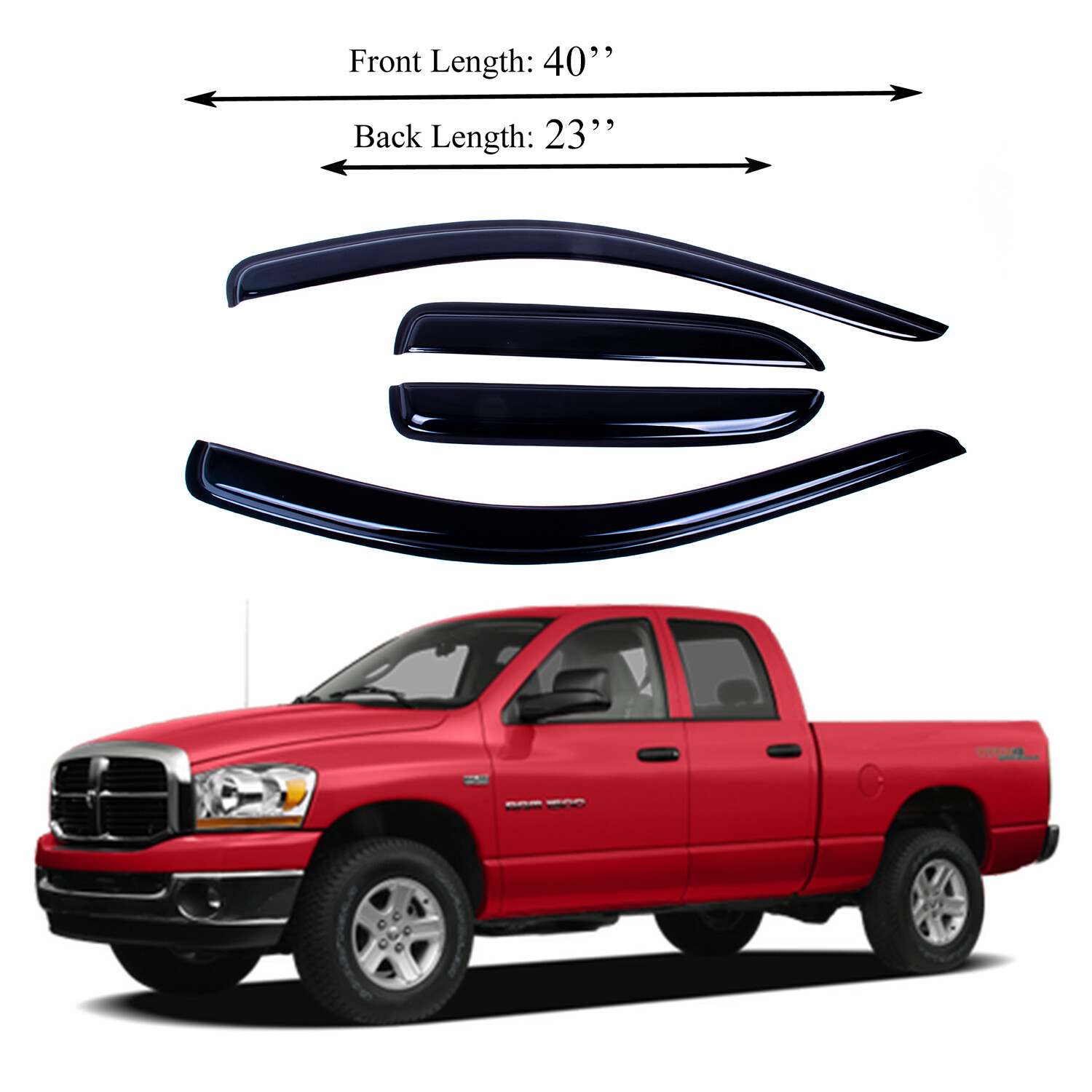 Fits for 02-08 Dodge Ram 1500, 03-09 Ram 2500 & 3500 Quad Cab Window Deflector 