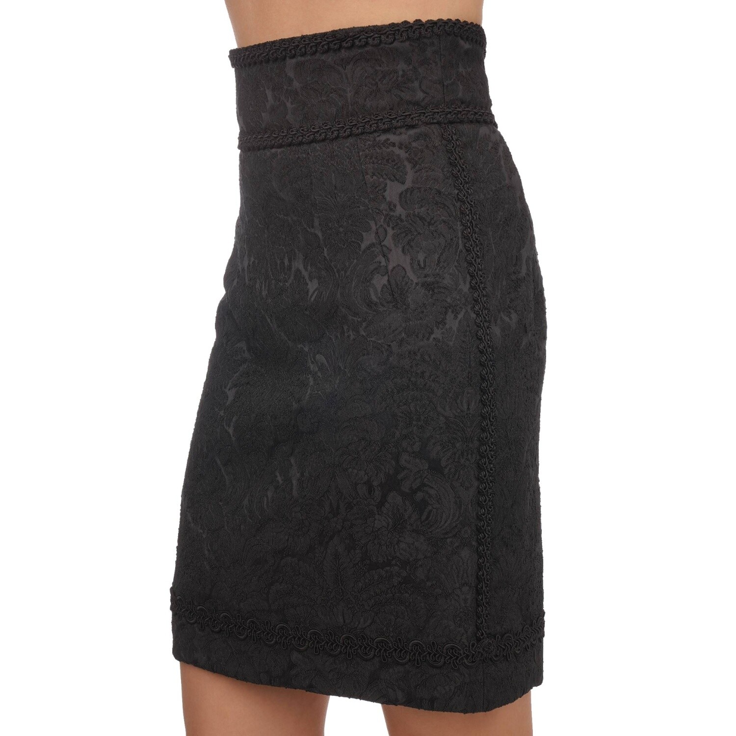 Pre-owned Dolce & Gabbana Baroque Jacquard Pencil Skirt With Lace Black It 38 Xs S 07081