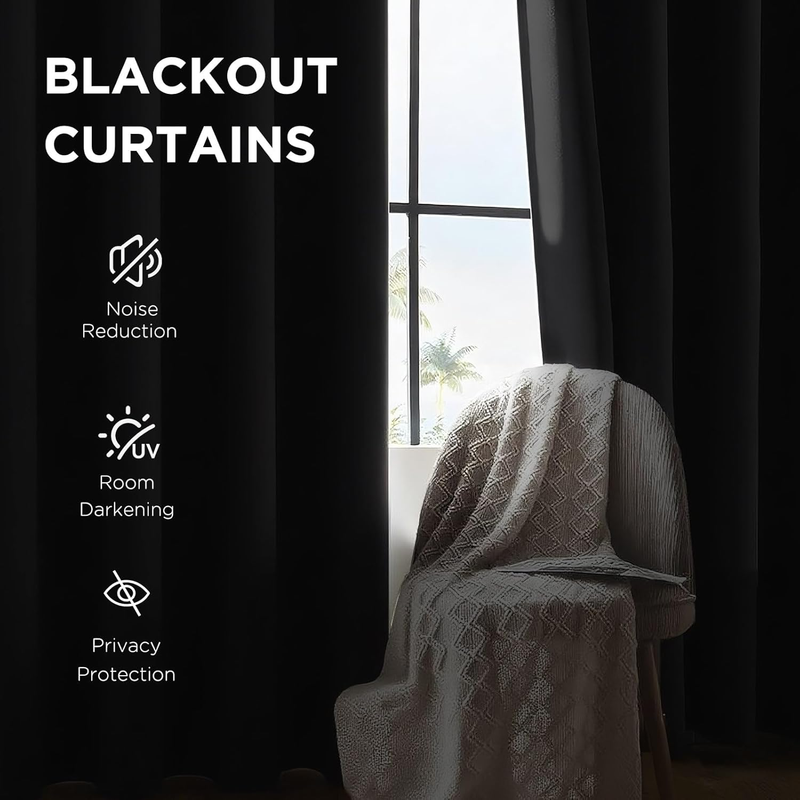 Black Blackout Curtains 84 inch Length,Thermal Insulated Room Darkening Window C