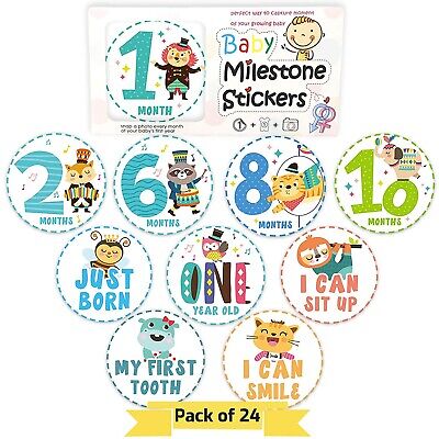 24pc Baby Monthly Milestone Stickers, Baby Month Stickers for Baby Girl Boy as