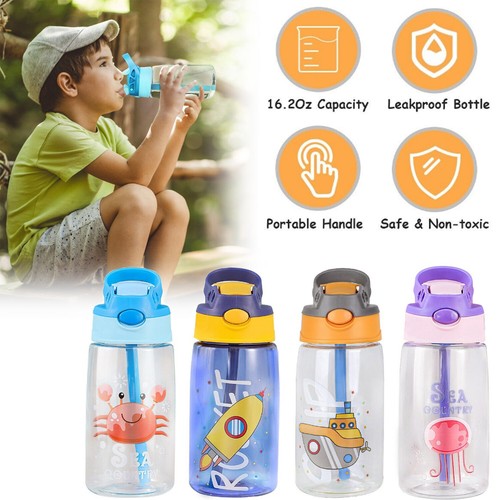 【⭐︎ゆっこ⭐︎】water life series 160z Kid's Cartoon Water Bottle with Straw & Easy-Clean Lid