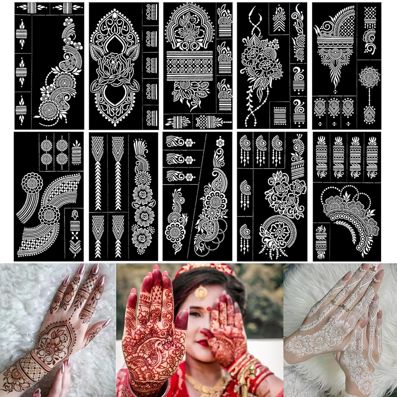 QSTOHENA 10 Sheets Temporary Henna Tattoo Stencils Kit - Indian