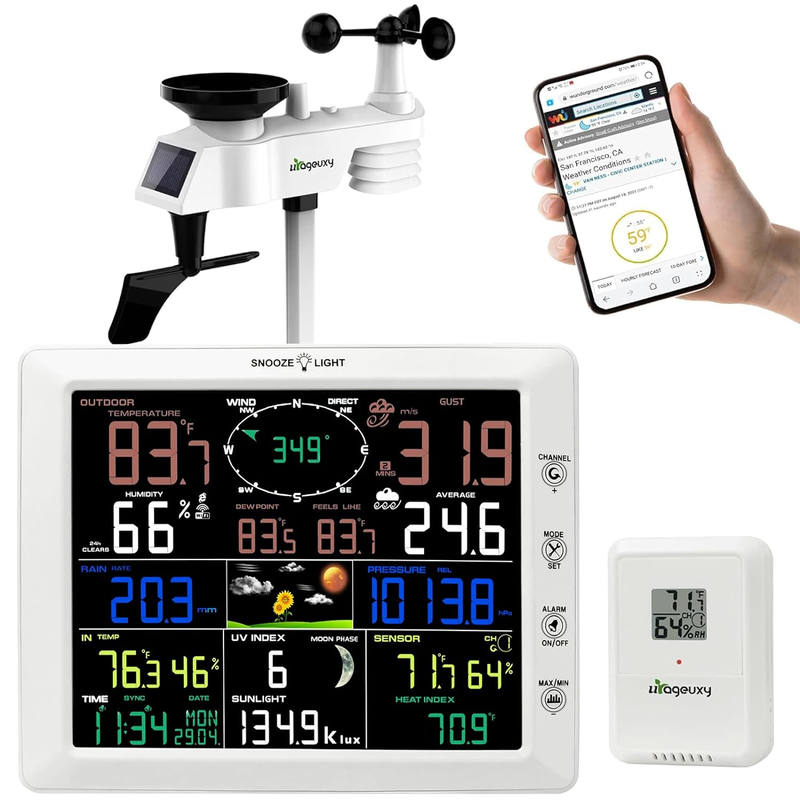 , Indoor Outdoor Weather Stations Wireless With 8.3 In
