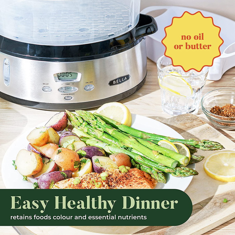 BELLA 9.5 QT Triple Tier Digital Food Steamer, Healthy Fast Simultaneous Cooking