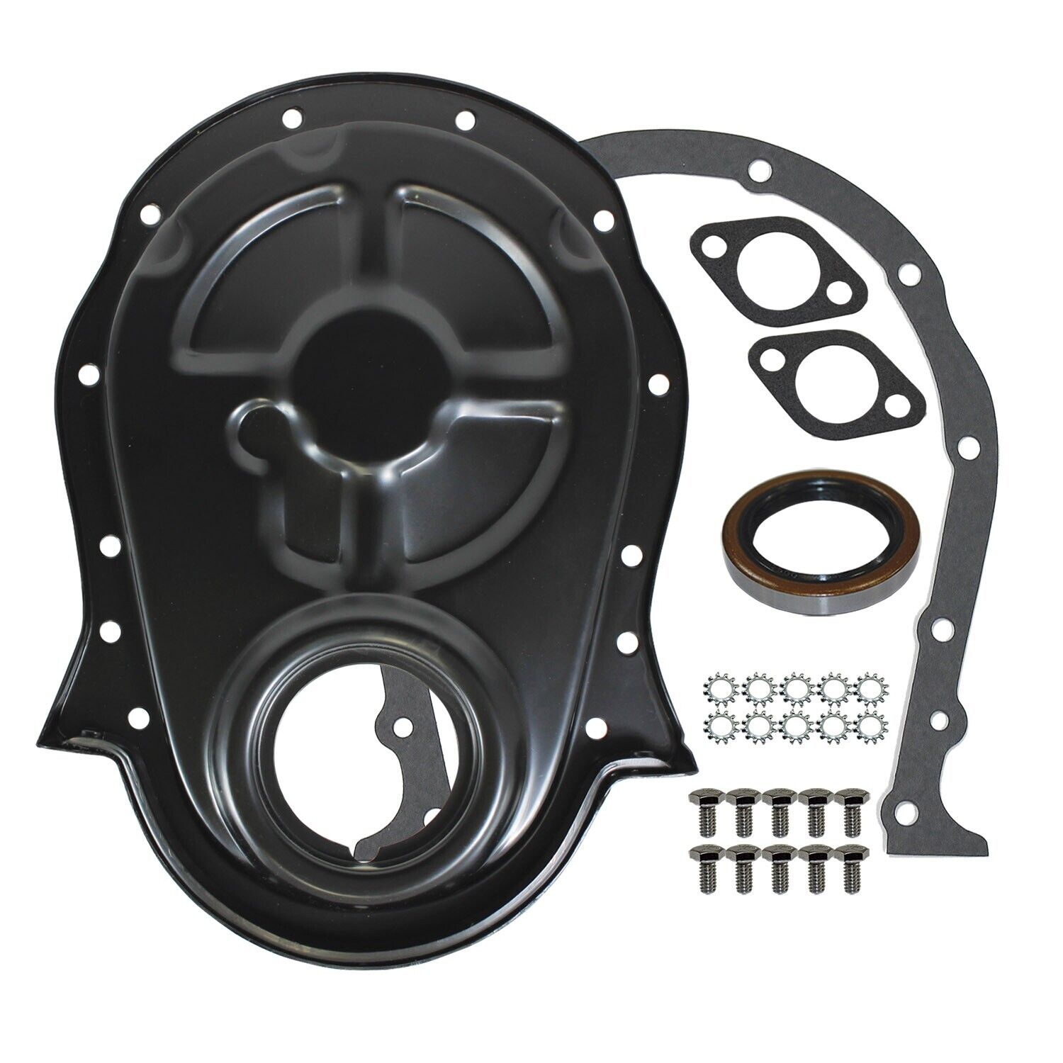 Big Block Chevy Black Steel Timing Cover Kit BBC 396 402 427 Big Block Chevy Black Steel Timing Cover Kit BBC 396 402 427