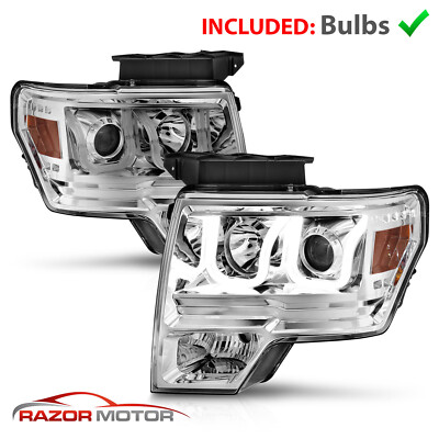 2009-2014 For Ford F150 [U-Bar LED Bar] Chrome Headlights pair
