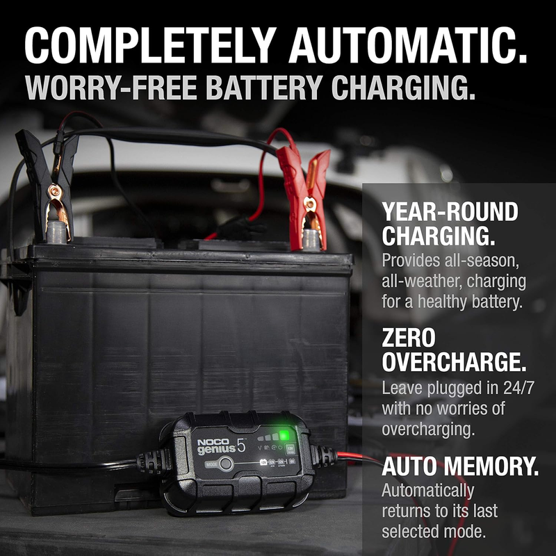 GENIUS5: 5A 6V/12V Smart Battery Charger – Automatic Maintainer, Trickle Charger