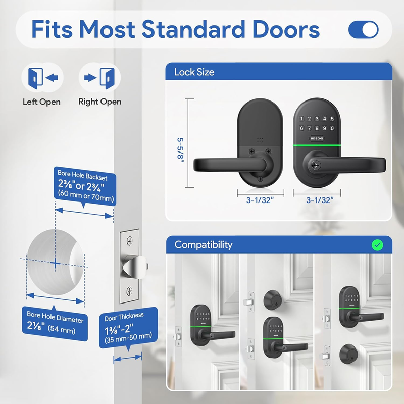 Smart Keypad Exterior Door Lock with Handle: Keyless Entry for Front Door - Elec