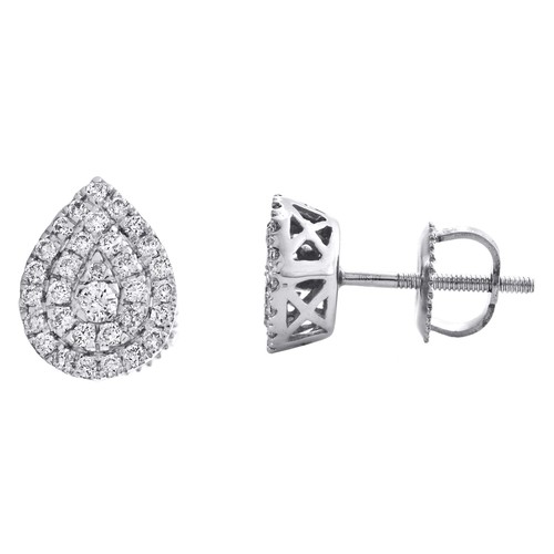 Pre-owned Jfl Diamonds & Timepieces 10k White Gold Real Round Diamond Teardrop Stud 8mm Cluster Halo Earrings 1/2 Ct