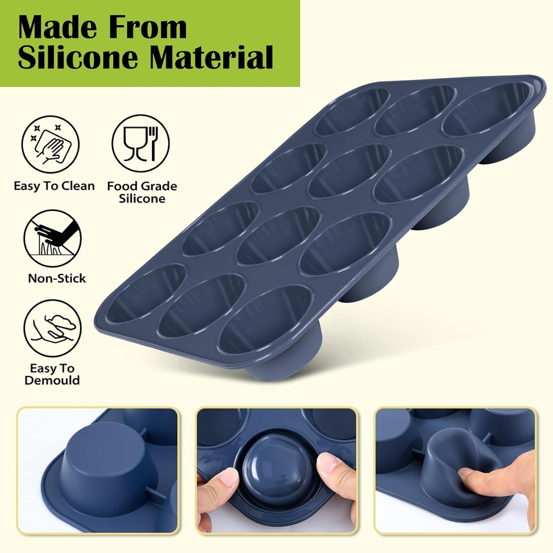 2 Pack Silicone Muffin Baking Pan & Cupcake Tray 12 Cup - Nonstick Cake Molds/Ti