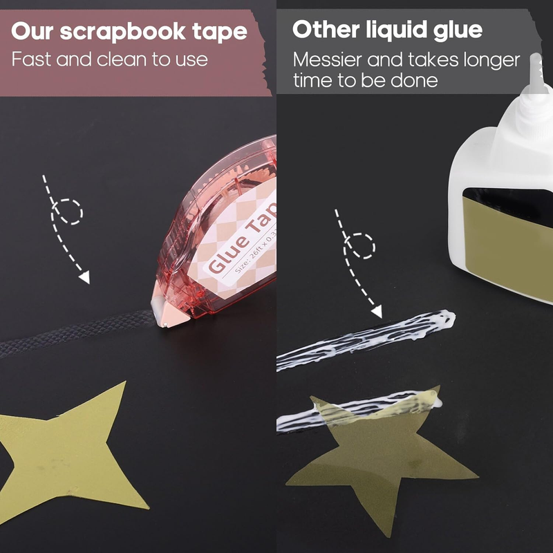 Scrapbook Tape, 4 Pack Double Sided Tape Roller for Crafts, Sticky Glue Tape Run