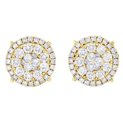 Pre-owned Jfl Diamonds & Timepieces 10k Yellow Gold Round Diamond Halo Stud 10mm Prong Set Cluster Earrings 7/8 Ct. In White