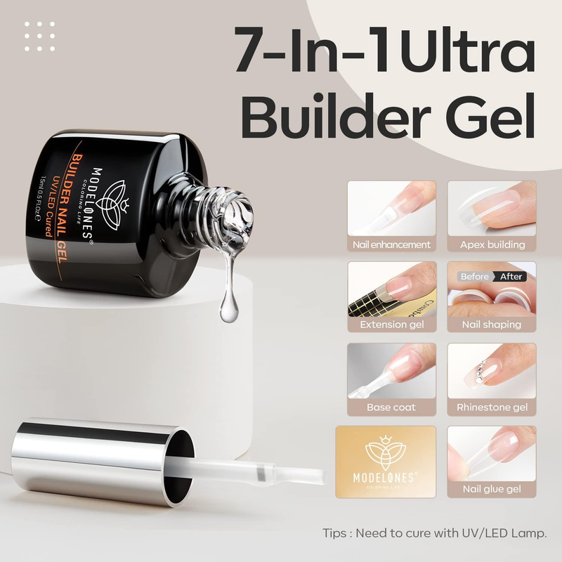 Builder Nail Gel , 7-in-1 Clear Gel Nail Polish, 15ml Hard Gel Builder Nail Stre