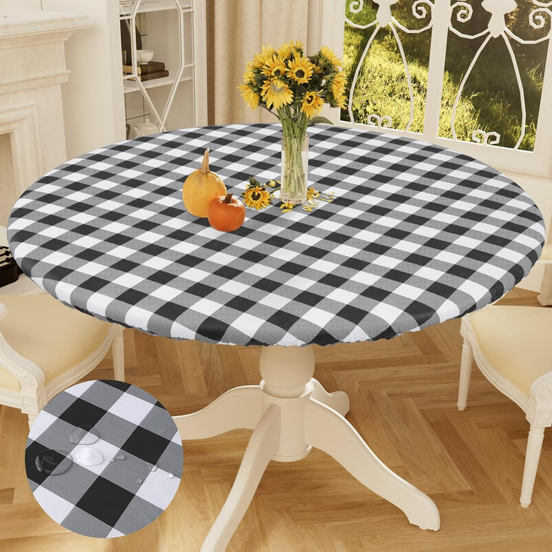 Smiry round Table Cloth Cover, Elastic Waterproof Fitted Vinyl Table Covers for