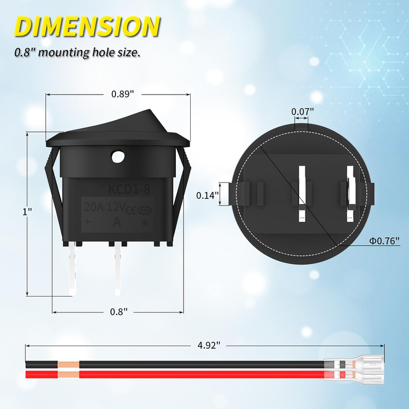 Joinfworld 10Pcs round Rocker Switch 12V on off Switch 12 Volt DC Circle Toggle 