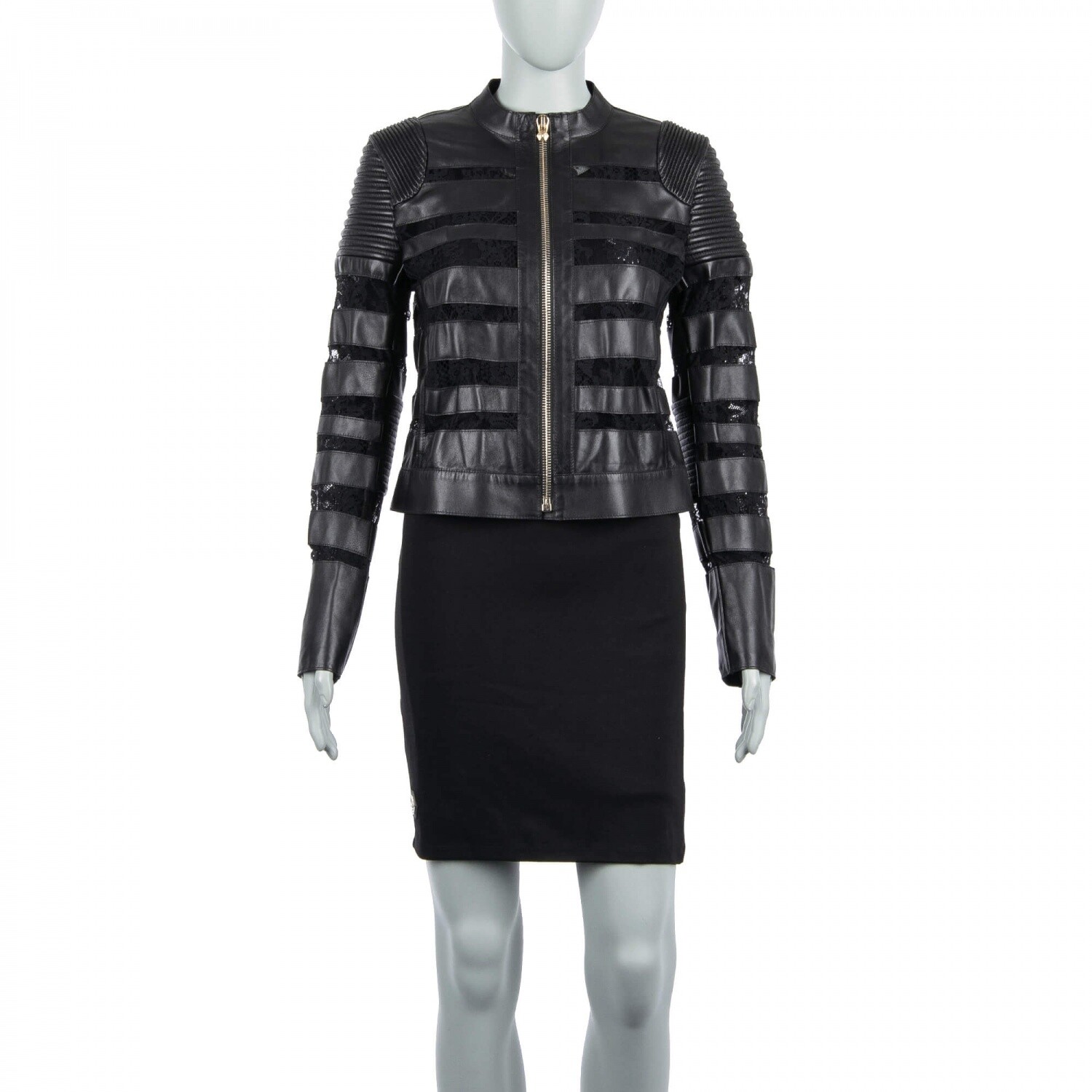 

Philipp Plein Couture Flowers Кружевная кожаная куртка Priority Black  38 36 07951, Черный