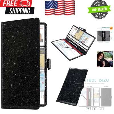 Durable Eco-Friendly Black Glitter Car Registration Holder - Portable & Stylish