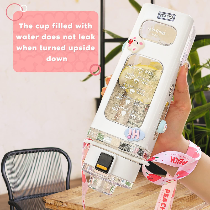 Kawaii Water Bottle for Girls,Cute Kids Water Bottles with Straw,700Ml Portable