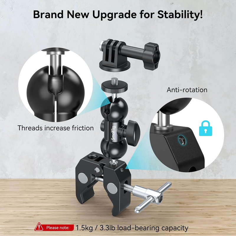 Cool Ballhead Arm Super Camera Clamp Mount Double Ball Adapter, Fence Desk Table