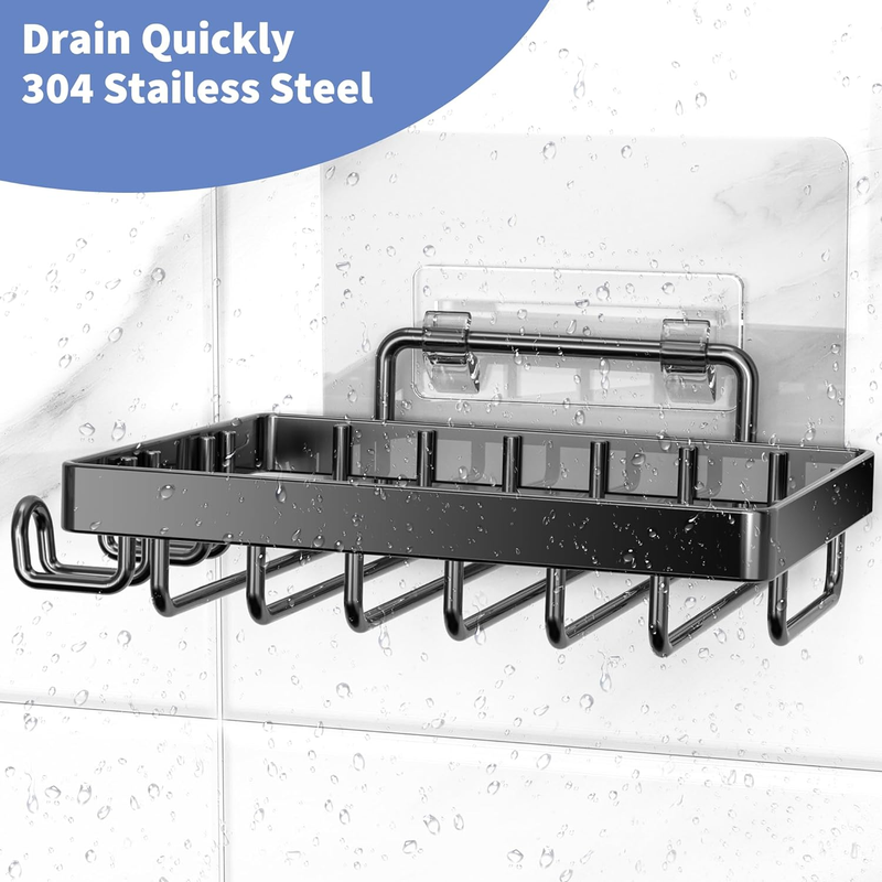 Soap Dish with Hooks and Razor Holder: No Drilling, Wall Mounted for Shower