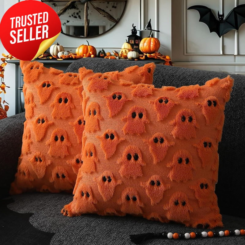 Halloween Ghost Pillow Cover Decoration Plush Orange 45Cm Square