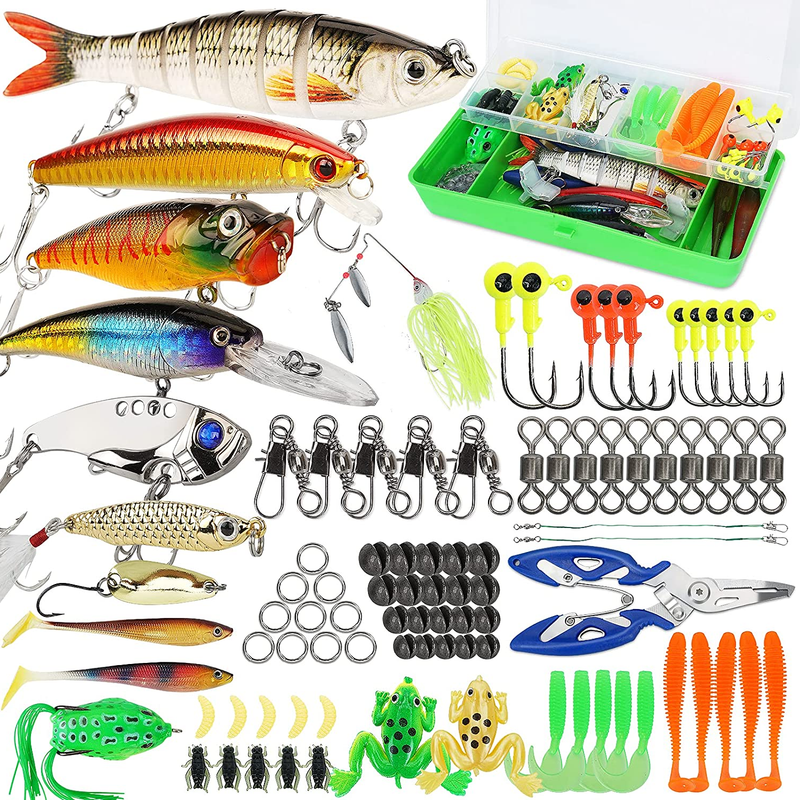 Fishing Tackle Box Bass Accessories Hooks Lures Baits Worms Freshwater Gear Kit