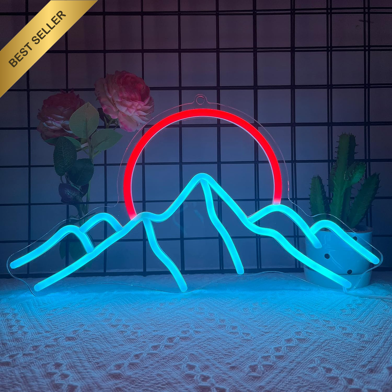 Mountain Neon Sign for Wall Decor,  Dimmable Sunrise Sunset Led Signs with Ice M
