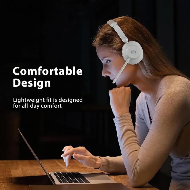 Bluetooth Headset V5.3, Wireless Headset with Microphone for PC, 45Hrs Talk Time