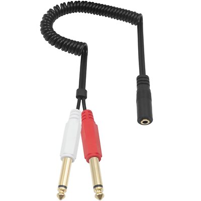 6.35mm TS Mono Male To 3.5mm TRS Female Stereo Spiral Coiled Y Splitter Cable
