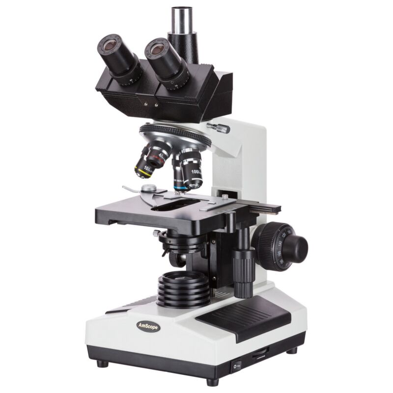 Amscope 40X-1000X Trinocular Compound Microscope +Camera Port 3D 2-Layer Stage