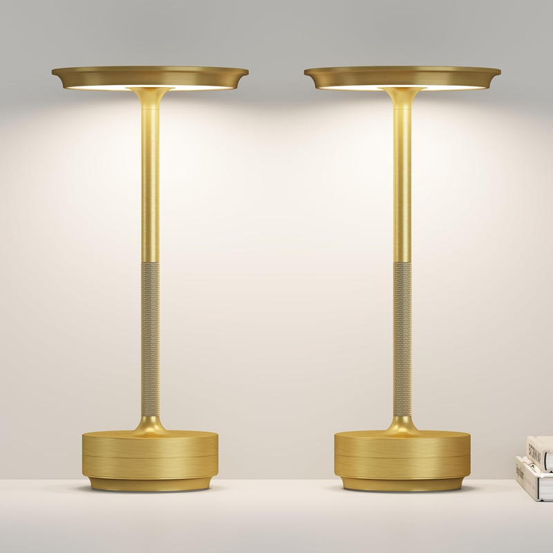 Cordless Rechargeable Table Lamp,Led Portable Touch 5000Mah Battery Operated Table Lights,With Memory Function 3-Level Brightness for Patio,Bars,Bedroom,Outdoor,Dinner,Café(2P Gold)