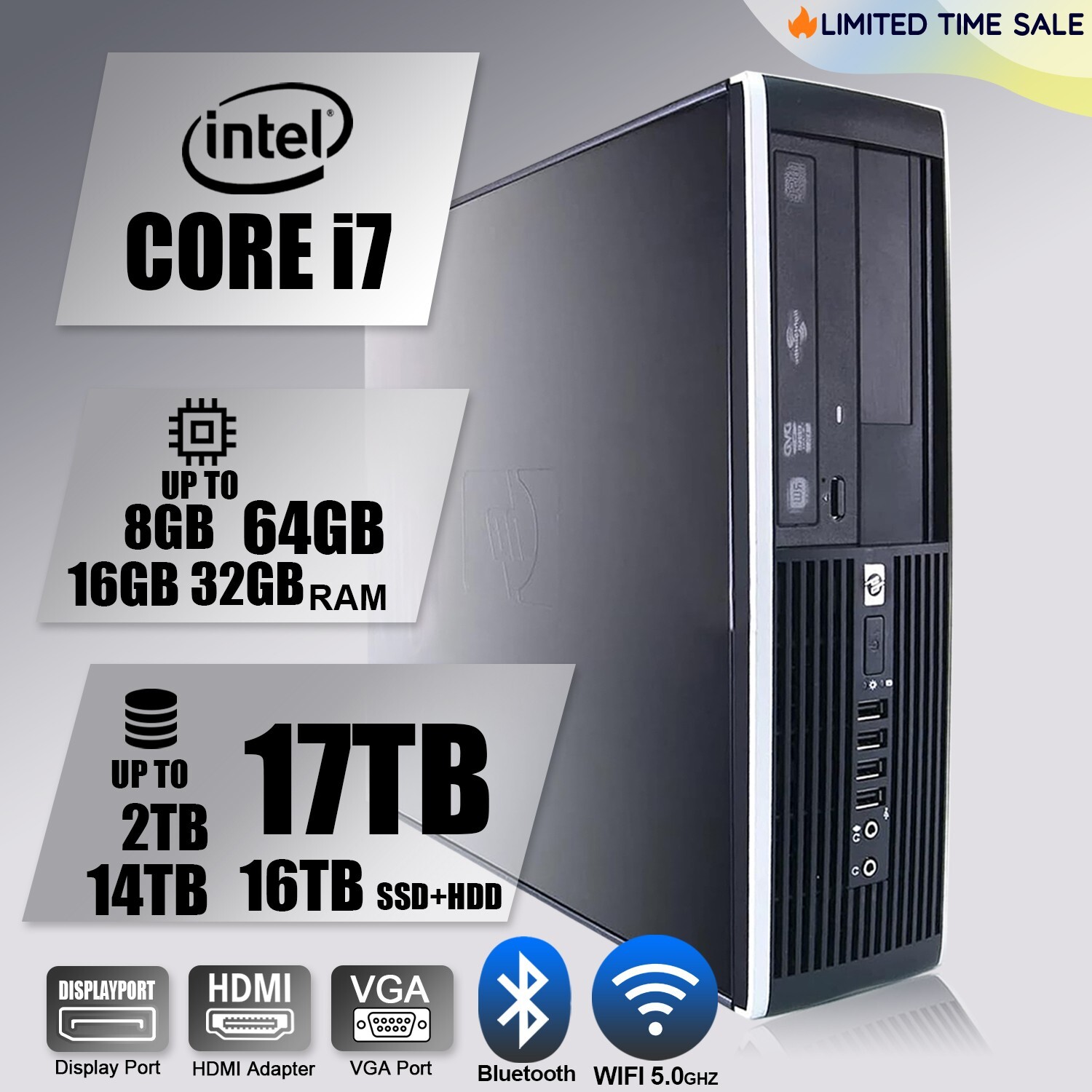 HP Desktop Computer PC i7, up to 64GB RAM 17TB SSD HDD