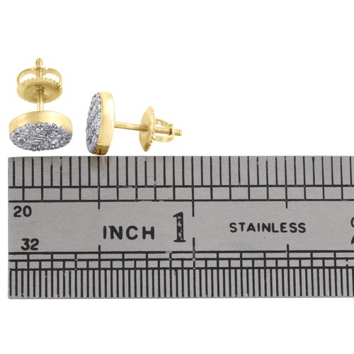 Pre-owned Jfl Diamonds & Timepieces 10k Yellow Gold Round & Baguette Cut Diamond Circle Earrings 8.50mm Stud 1/3 Ct. In White
