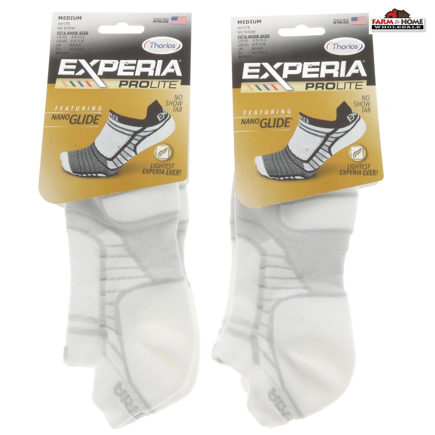 (2) Thorlo ProLite No Show Ankle Socks White Medium ~ New