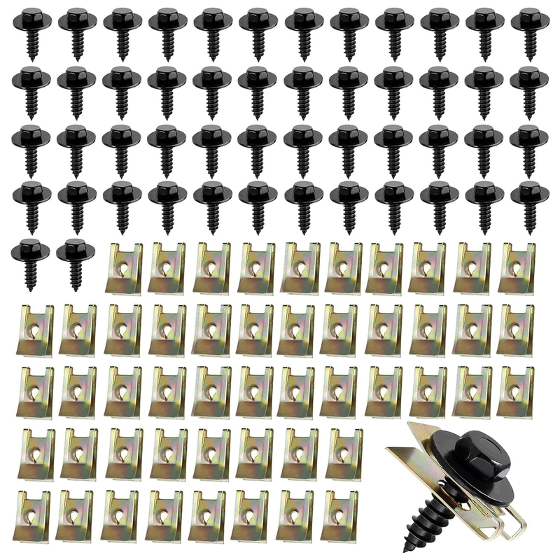 100 Pcs Screw and Nut Clip Kit, 50 Auto Body Fender Screws and 50 Bumper Guard P