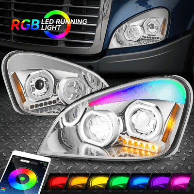 [RGB LED DRL] Для фар проектора Freightliner Cascadia Gattling 08-17 Хром