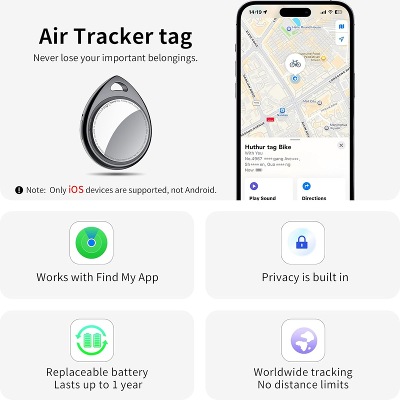 Air Tracker Tags-4 Pack, 5.3 Bluetooth Trackers Work with Apple Find My (iOS Onl