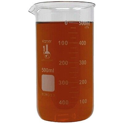 500ml Beaker, Tall Form, Borosilicate 3.3 Glass, Double Scale (Pack of 6)