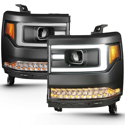 Anzo 111373 Black Plank Style Headlights For 16-18 Chevy Silverado 1500 WT LS LT